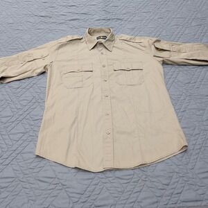 Law Pro Button Up Shirt Men Large Beige Utility Workwear Fishing Outdoor